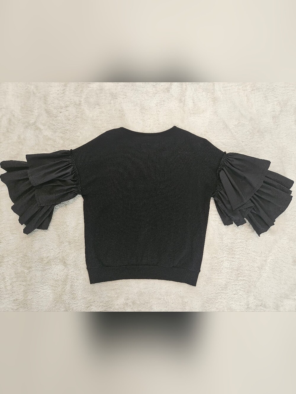 Black Ruffle Blouse Size 2 Bohemian Avant Garde Spanish Monochrome Knit - Picture 6 of 8